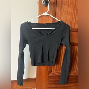 Black Brandy Melville Cropped Long-Sleeve, One Size Fits All